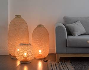 Bamboo Floor <b>Lantern</b> Standing Light Woven Basket Lamp Boho Rustic Plug in <b>Rattan</b> Base Home Decor Vietnam Supplier - Product Image 2