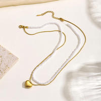 Valentijnsdag cadeau 18K verguld roestvrijstalen dubbel laag collier parel roestvrijstalen hart hanger dames sieraden