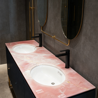 Vasque de salle de bain moderne en marbre rose avec double trou et lavabo en pierre de marbre