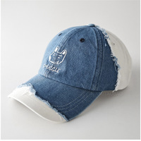 Gorra de béisbol vintage con bloques de color y empalmes de mezclilla, gorra trucker bordada de copa suave para circunferencias de cabeza grandes, sombrero para el sol al aire libre OEM