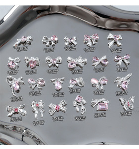 12 Piezas de Cadenas para Uñas con Forma de Corazón y Lazo, Plateadas, con Diamantes de Imitación Morados y Rosas, Accesorios para Decoración de Uñas, Venta al Por Mayor - Product Image 2