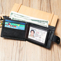 Grosir kartu kredit hitam kualitas tinggi dompet kulit Logo kustom buatan tangan asli bisnis koin modis untuk pria