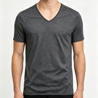 T-shirt personnalisable à épaules tombantes coupe carrée 100 % coton coupe courte col en V manches courtes extensible basique pour homme OEM Vente en gros
