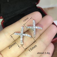 Kadınlar için Kübik Zirkonya X Saplama Küpe, 13mm, Beyaz Altın Kaplama Pirinç Pave Geometrik, Beyaz Altın