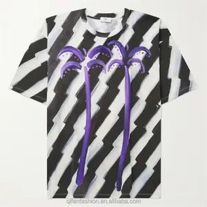 Custom loose fit palm tree printed zebra stripe t shirt for men