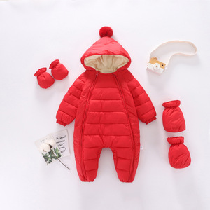Nouveau haute qualité 0-2 ans bébé tissé vers le bas coton fermeture éclair combinaison vêtements d'hiver avec chapeau mitaines chaussettes pour garçons et filles - Product Image 3