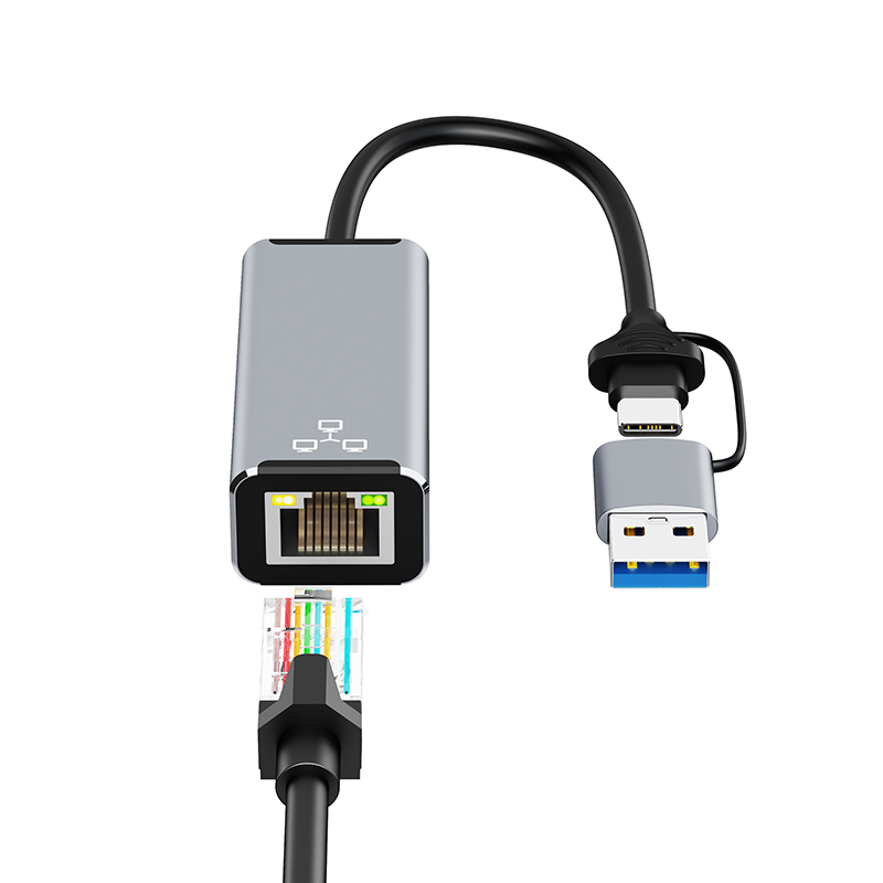 Ethernet-адаптер 2 в 1 с USB на RJ45, Gigabit Ethernet-конвертер USB Type-C на RJ45, сетевой адаптер Lan