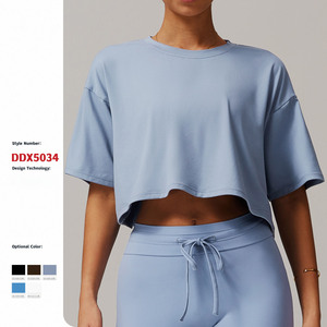 GCWAVE Brushed sports short-sleeved tops comfortable <b>round</b> <b>neck</b> short <b>T</b>-<b>shirt</b> fitness running yoga clothes - Product Image 1