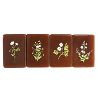 Ubin Mahjong Akrilik Solid Cokelat Amerika, Dilukis Tangan dengan Motif Bunga & Simbol Klasik, Hadiah Permainan Papan Koleksi Mewah