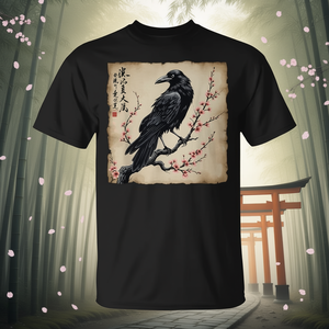 Camiseta vintage con estampado de pájaro japonés Black Raven para hombre, corte clásico, 100% algodón - Product Image 3