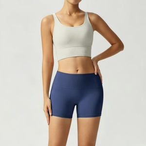 Conjunto de yoga acanalado de 2 piezas para mujer: <span class=keywords><strong>sujetador</strong></span> <span class=keywords><strong>deportivo</strong></span> con tiras en la espalda y shorts de cintura media que realzan los glúteos, ropa transpirable para entrenamiento y gimnasio. - Product Image 4