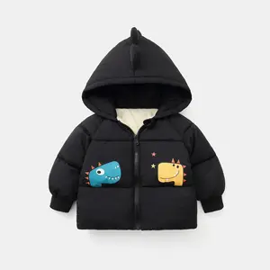 Windproof Kid Down Jacket Winter Thicken Warm Coat With Hoodie for Boys Cute Dinosaur Cartoon clothes.