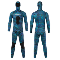 Wetsuit Spearfishing DIVESTAR Camo untuk Pria, 3mm Neoprene 2 Pieces, Berkerudung, Lengan Panjang, Setelan Diving Full Body, Menjaga Kehangatan, Setelan Snorkeling