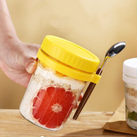 Verres à petit-déjeuner 350 ml 600 ml, pots en verre ronds transparents pour yaourt, salade, sauce avec couvercle et cuillère