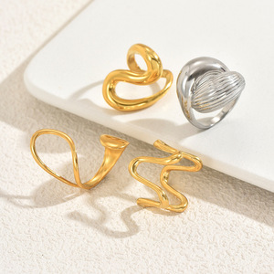 Geometric Open <b>Ring</b> Set U Shaped Gold <b>Silver</b> <b>Plain</b> Band Women's Fashion Jewelry Gift JZ1418 - Product Image 3