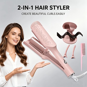 Fer à friser avec fonction ondulante, doté d'un double tube en céramique pour des boucles profondes et ondulées, idéal pour les boucles larges et profondes. - Product Image 1