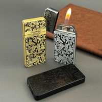 Briquet créatif miniature en métal à flamme ouverte au butane avec motif floral pour fêtes, coupe-vent et portable