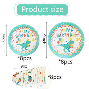 Platos y Vasos de Papel Redondos Desechables con Diseño de Dinosaurios Ecológicos de 9 Pulgadas, Juego de Vajilla Personalizada para Fiestas de Cumpleaños - Product Image 6