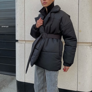 Manteau en coton uni pour femme, nouvelle collection hiver, col épais, taille cintrée, tendance - Product Image 4