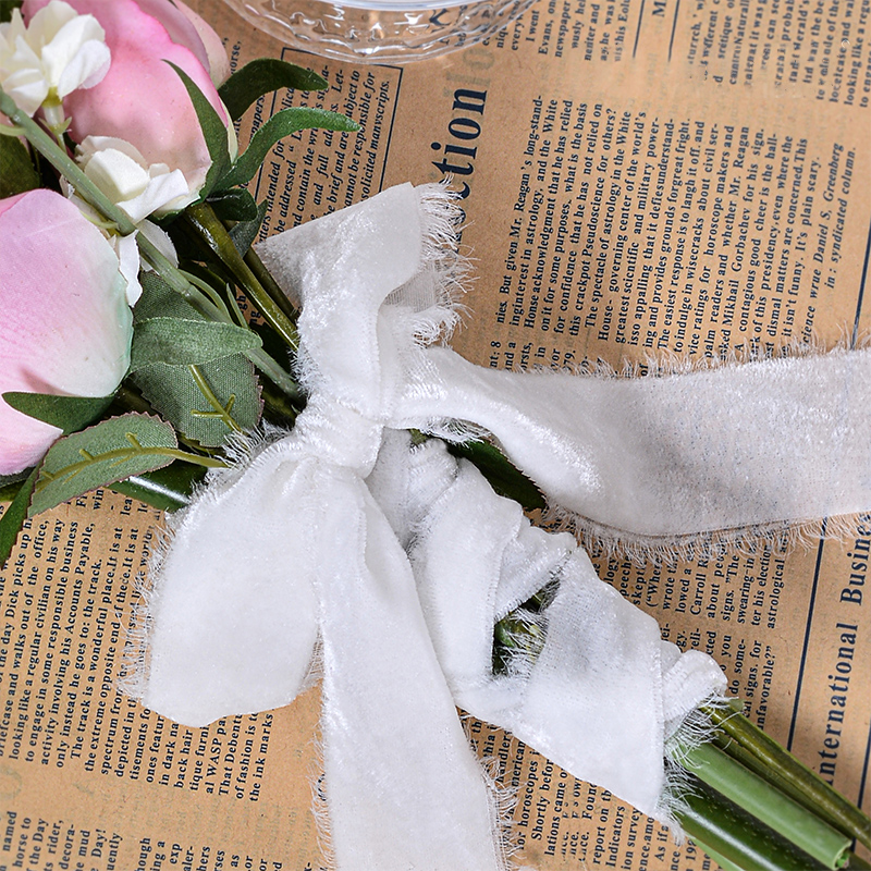 YAMA 4CM Green Polyester Silk Hand-torn Velvet Ribbon for Gift Box Wrapping Flower Packaging Hair Bow
