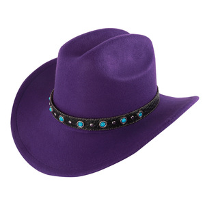 Cowboy <b>Hat</b> Red Felt Wide Brim Turquoise Beaded <b>Band</b> Sun Protection Windproof M56-58cm Fashion Accessory - Product Image 5