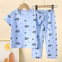 Ensemble de vêtements de nuit pour enfants, garçons et filles, en coton, manches courtes, imprimé de dessins animés mignons, pyjama deux pièces, vêtements de détente unisexes, vêtements pour tout-petits