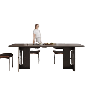 Mesa de <span class=keywords><strong>comedor</strong></span> de bambú moderna italiana, mesa de <span class=keywords><strong>comedor</strong></span> de acero inoxidable, diseño Rectangular de 2 plazas, muebles pequeños para el hogar - Product Image 6
