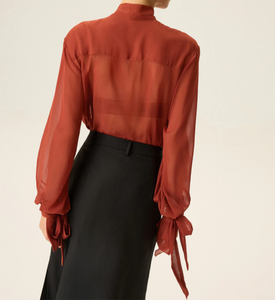 Autunno primavera nuovo Design da donna camicetta Casual <span class=keywords><strong>con</strong></span> <span class=keywords><strong>fiocco</strong></span> elegante da ufficio da donna a manica lunga in Chiffon - Product Image 2