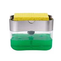 Distributeur de savon à pompe de lavage de vaisselle innovante Porte-éponge en ABS Tampon à récurer pour évier de cuisine Brosse de nettoyage liquide pratique