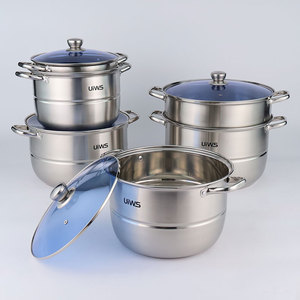 Batterie de cuisine de luxe en acier inoxydable à couverture bleue de 5 pièces nouvelle cuisinière à induction cuisinière à gaz cuisine à domicile différentes tailles casserole haute - Product Image 5