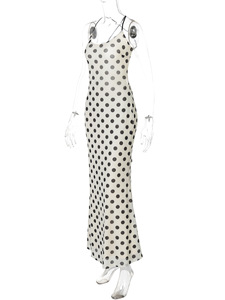 Summer New Retro Polka Dot Sleeveless Sexy & Elegant Midi Dress Digital Printing Plain Dyed Natural Waist Eco-Friendly for Women - Product Image 4