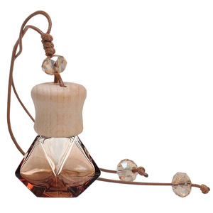 Transparent Clear Square Round Car Hanging Air Freshener Glass Perfume <b>Bottle</b> With Wood Cover - Product Image 3