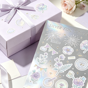 สติกเกอร์ปาร์ตี้ลายดอกไม้ปั๊มร้อนสีเงินแบบขายส่ง ตัดแบบเต็มแผ่น ติดด้วยตัวเอง แผ่นสติกเกอร์ฟอยล์สีเงิน สำหรับงานประดิษฐ์สมุดภาพ - Product Image 3