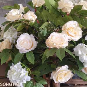 Barato de decoración interior de plástico <span class=keywords><strong>Artificial</strong></span> hoja verde grande Rosa flor árbol planta en venta - Product Image 4