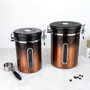 1.5L 1.8L 2.8L Vacuum Sealed Coffee Canister 304 Stainless Steel Airtight Date Tracker Beans Storage <b>Container</b> with Spoon Window - Product Image 1