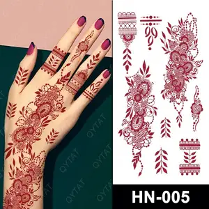 Novo design de moda sexy para mulheres, transferência de água, tatuagem Mehndi vermelho marrom, tatuagem temporária, tato, henna para dedos completos da mão