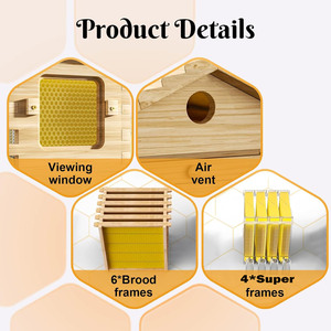 मिनी बीहीव बॉक्स हाउस 4x ऑटो चलाने शहद सुपर फ्रेम 6x ब्रोड लकड़ी बीसवैक्स फ्रेम - Product Image 5