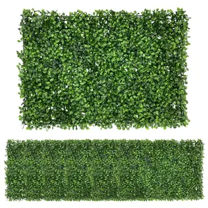 Painéis de madeira artificial de planta verde para parede de grama de buxo 16x24'' - Decoração verde para casa