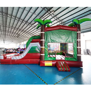 Castillo inflable tropical de doble carril para niños con tobogán, combo comercial con tobogán inflable para eventos - Product Image 1