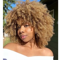 14 pouces court moelleux Afro crépus bouclés perruque de cheveux synthétiques avec frange pas de dentelle sans colle Cosplay haute température fibre perruque femmes