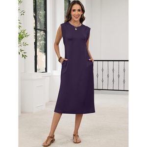 Vestido Midi Casual de Verano para Mujer, Sin Mangas, Cuello Redondo, Holgado, Antiarrugas, para Playa o Vacaciones - Product Image 2