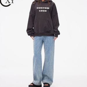 Sudadera unisex de rizo francés 420GSM 100% algodón con logotipo personalizado OEM sudadera de gran tamaño con serigrafía desgastada lavado ácido para mujer - Product Image 2