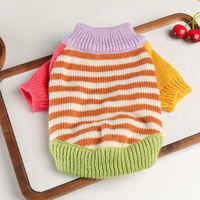 Pull tricoté pour chien à rayures colorées, chaud et doux, col contrastant élégant, vêtements pour chiots de petite taille