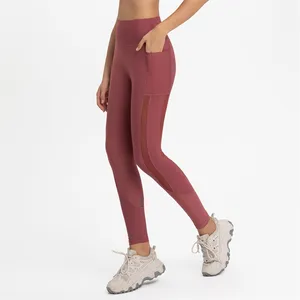 Leggings elegantes para ioga feminina com desenho de cintura alta, leggings respiráveis e confortáveis de cores sólidas