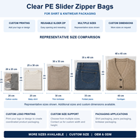 Sac à fermeture éclair coulissante transparent en PE blanc, imprimé en gravure avec logo personnalisé pour l'emballage de chemises et de jeans, fermeture facile à glisser, jetable, pour vêtements