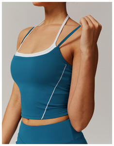 Sans manches deux pièces Gym Wear nouveau Design contraste couleur dos nu licou débardeur respirant Fitness entraînement extensible réservoir avant - Product Image 6