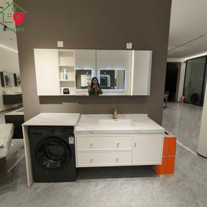 Mueble de Baño Moderno Integrado con Lavadora y Espejo Inteligente, Gabinete de MDF con Acabado Lacado, Lavabo de Cerámica Montado en la Pared - Product Image 1