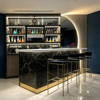 Comptoir de bar commercial professionnel en marbre noir avec éclairage LED, idéal pour café et magasin - Meilleure vente