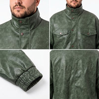 Chaqueta Bomber Casual de Cuero PU para Hombre, Impermeable, Cortavientos, Estilo Vintage Lavado, Cuello Alto, Cierre Frontal con Cremallera, Tallas Grandes y Extras Grandes