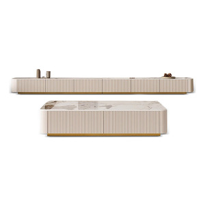 Mesa de centro de placa de roca estilo Wabi-Sabi minimalista italiano, combinación de gabinete de TV bajo para apartamento de casa pequeña pintada a mano para - Product Image 2
